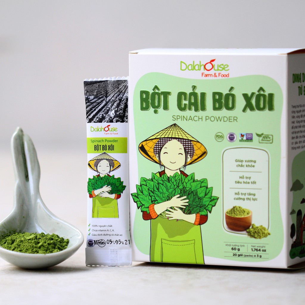 Bột Cải Bó Xôi Hữu Cơ Sấy Lạnh Dalahouse 3g