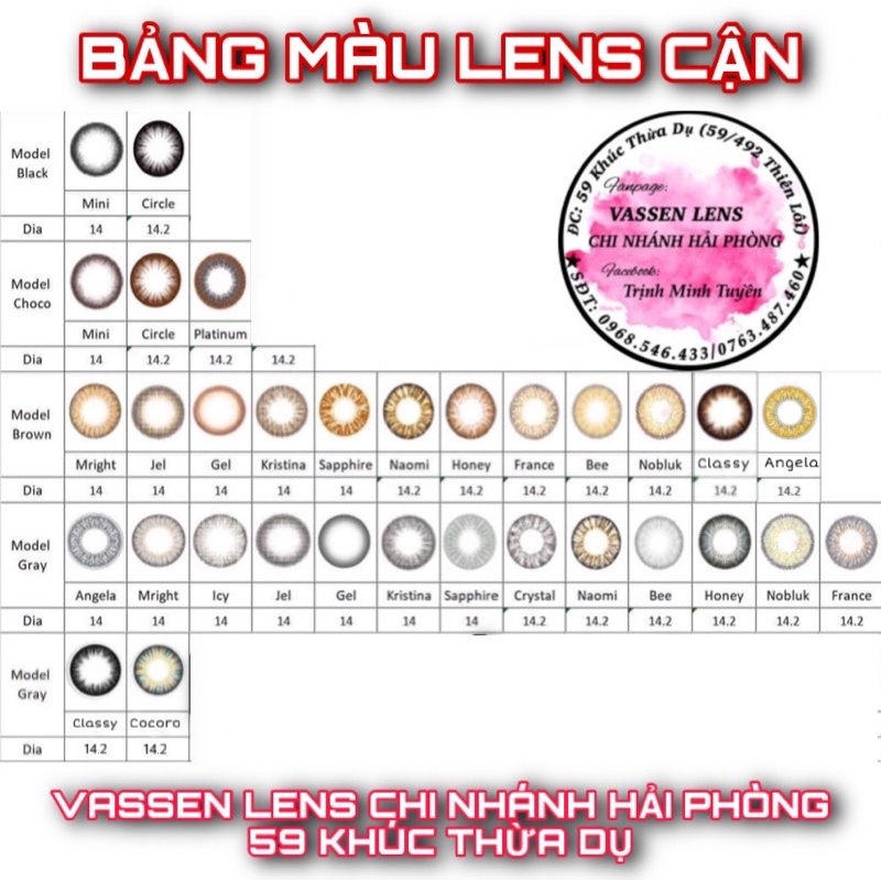 Lens cận đều Vassen Hàn(Tặng khay gương và dụng cụ đeo)