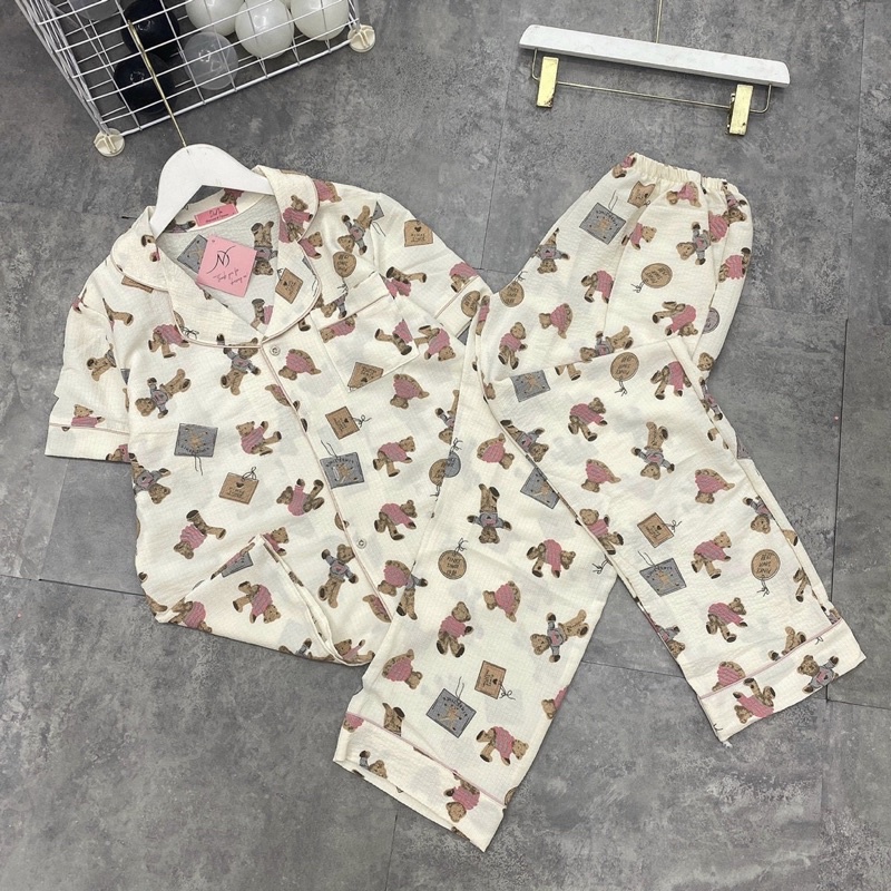 Bộ pijamas quần dài áo cộc chất đũi mềm Hàn hoạ tiết nhiều hình siêu mát, Đồ ngủ xinh mặc nhà chất mát