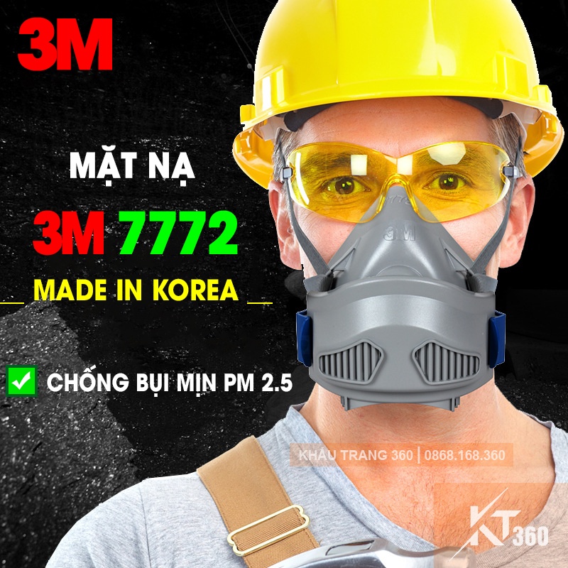 [CHÍNH HÃNG] Bộ Mặt Nạ Chống Bụi 3M 7772 (Hàn Quốc). Khẩu Trang Chống Bụi Mịn PM 2.5 &amp; Vi Khuẩn.