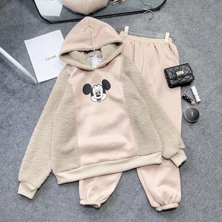 Set bộ đôi mẹ và bé micky màu be phối bông