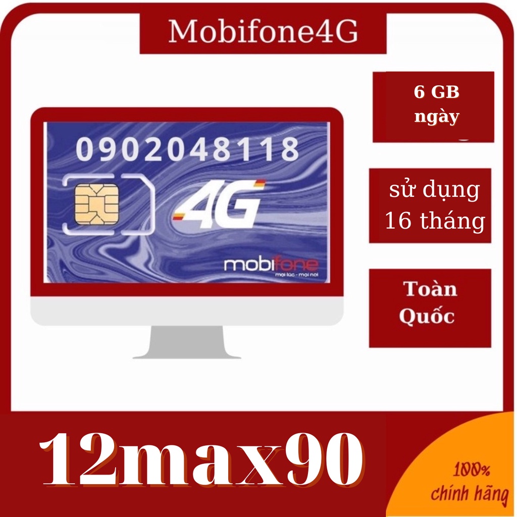 12max90 Sim học sinh sinh viên mobifone 6gb/ngày sử dụng 16 tháng, khu vưc toàn quốc
