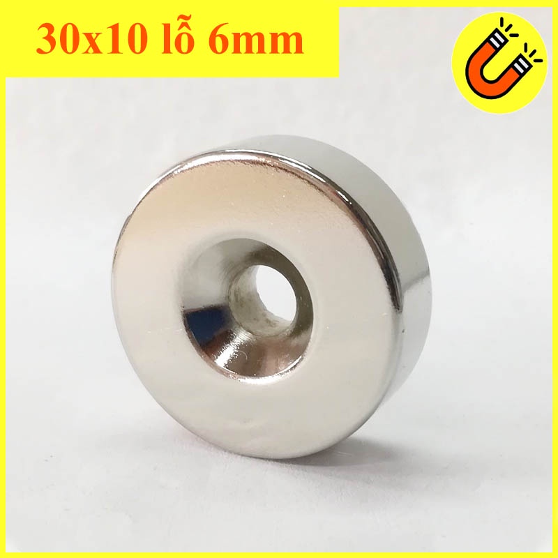 Nam châm đất hiếm loại có lỗ 30x10 lỗ 6mm từ tính siêu mạnh