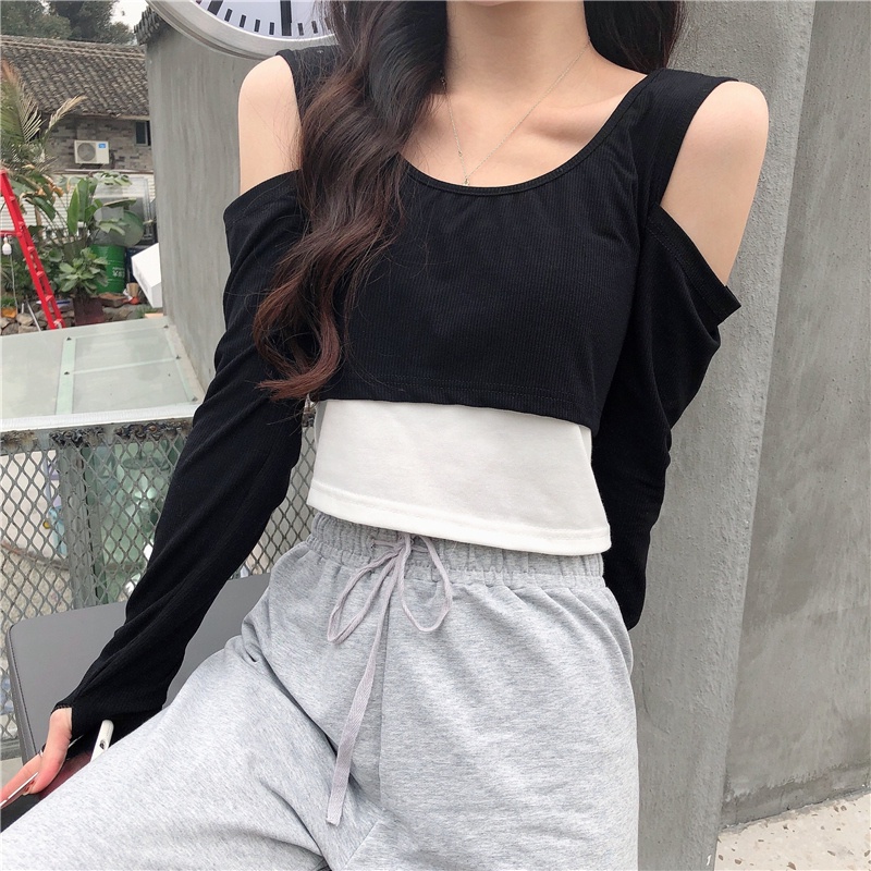 SUXI Áo Thun Tay Dài Dáng Rộng Cổ Tròn Thời Trang Mùa Thu Cho Nữ