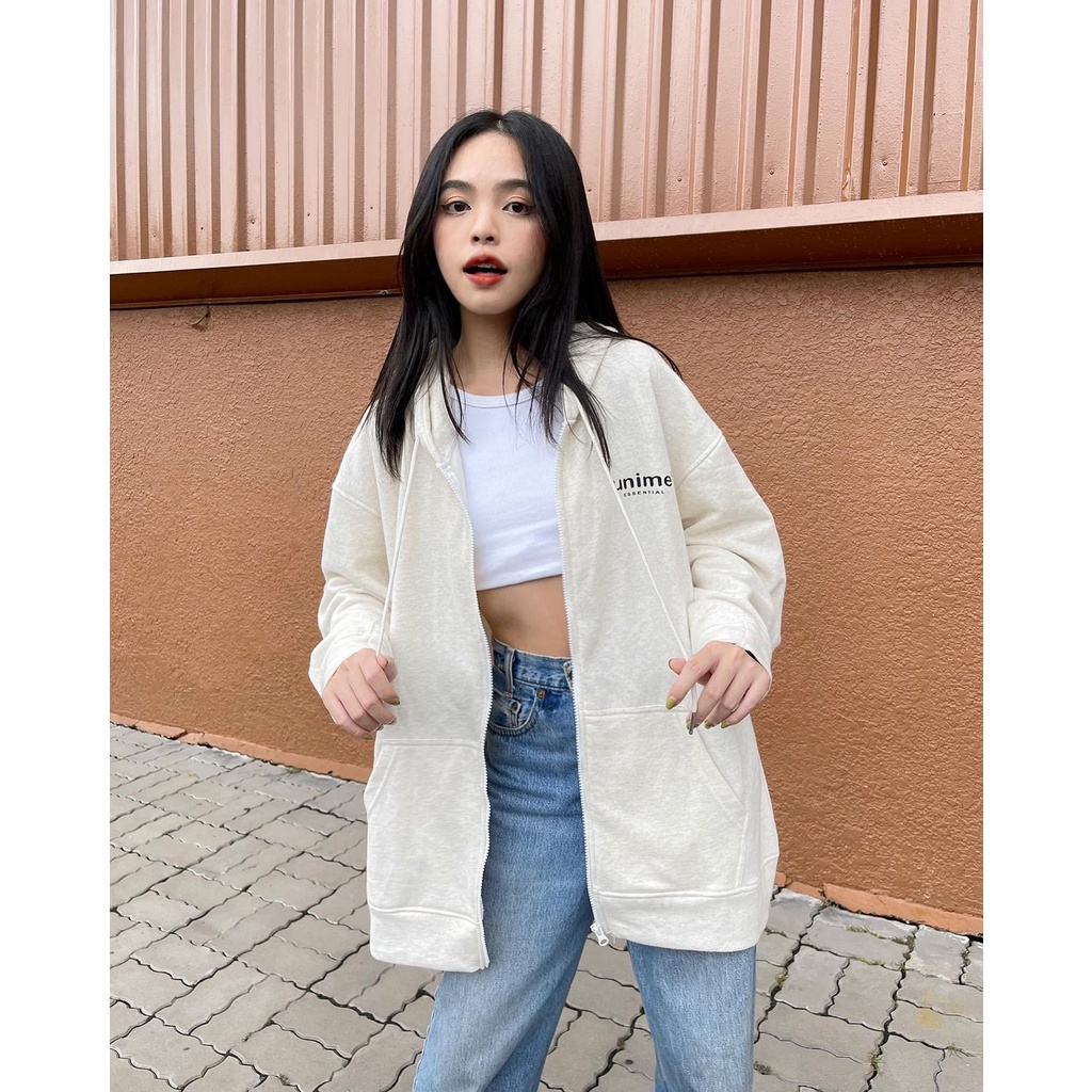 ÁO KHOÁC NAM/NỮ HOODIE ZIP UNIME BASIC ESSENTIAL - XÁM KEM