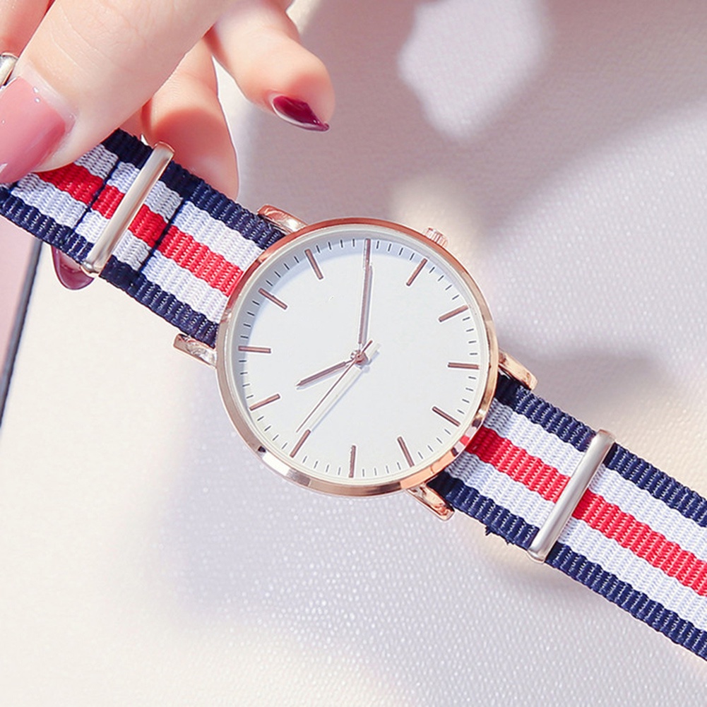 Đồng hồ đeo tay bộ máy quartz dây đeo bằng nylon họa tiết kẻ sọc thời trang cho cặp đôi