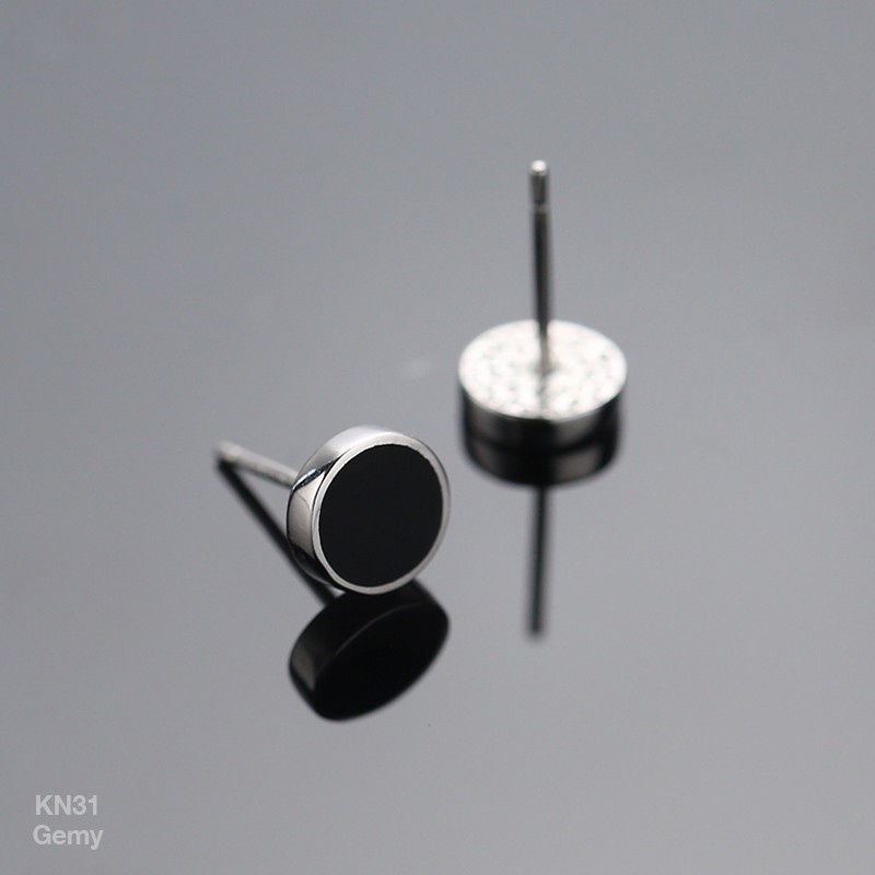 Khuyên tai nam tròn bạc 925 đá đen cá tính unisex Black Knight   | GEMY SILVER KN31