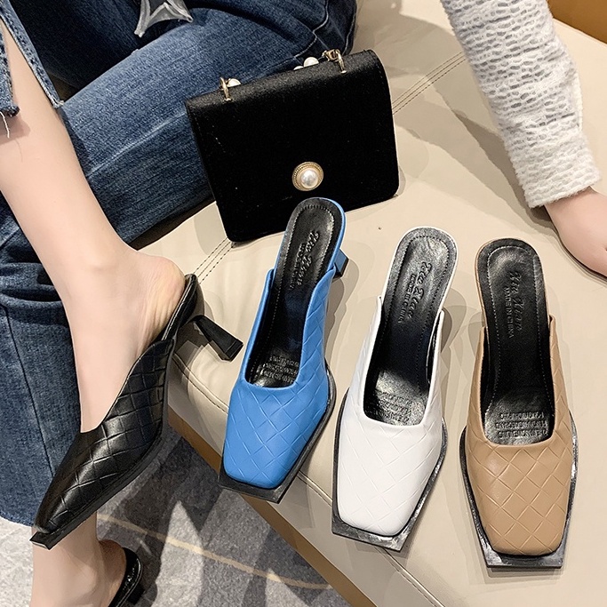 Giày Cao Gót Nữ Chất Liệu Da Kẻ Sọc Size 36-42 2.17 Inch
