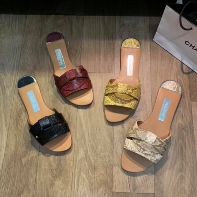 Dép lê nữ quai đan da vân rắn thời trang 2021