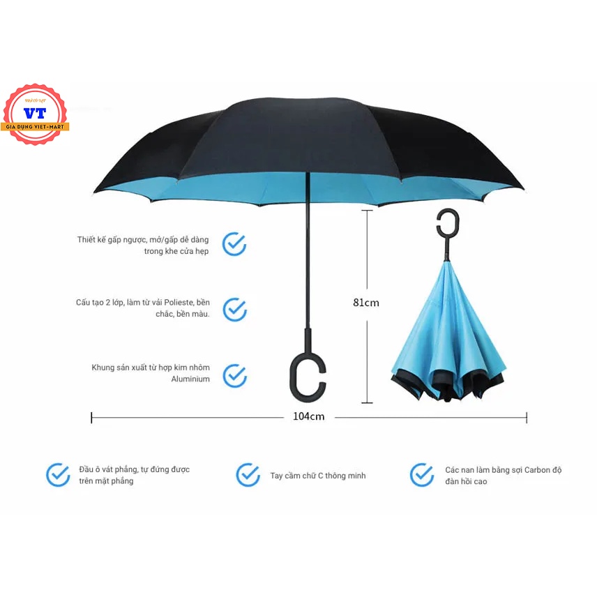 Ô gấp ngược che mưa che nắng FREESHIP ngoài trời tốt cho ô tô lúc xuống xe, đi bộ, chụp ảnh thiết kế sang