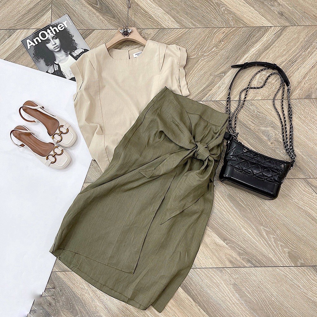 Set Váy Xoắn Eo Hàn Mix Áo Phông Tay Dơi Phong Cách | BigBuy360 - bigbuy360.vn