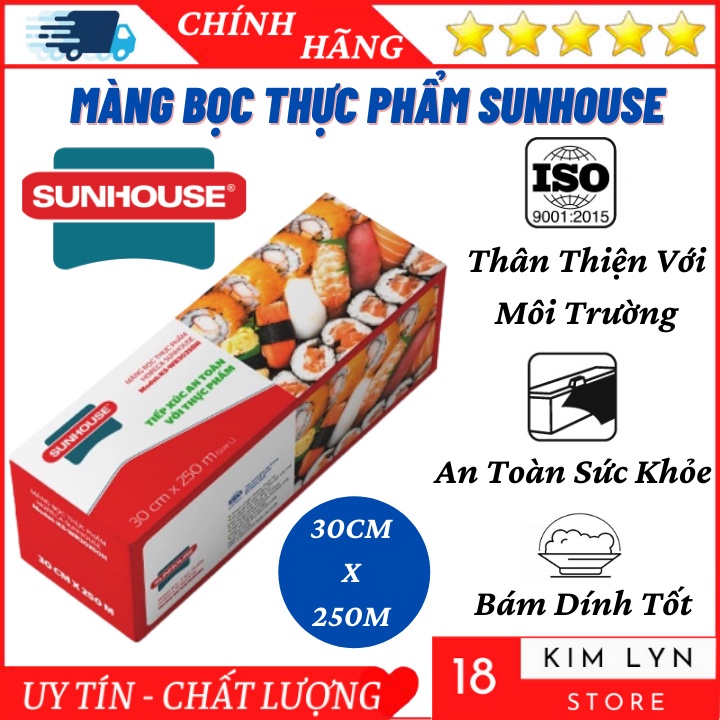 Màng bọc thực phẩm sunhouse loại lớn Màng bọc kích thước 30x250, co dãn tốt, chất liệu PE an toàn sức khỏeBh 12 tháng