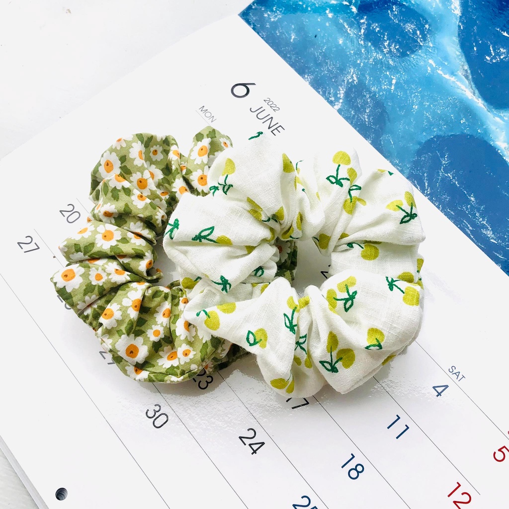 Buộc tóc vải scrunchies màu cốm dễ thương phong cách Hàn Quốc dành cho nữ, bé gái