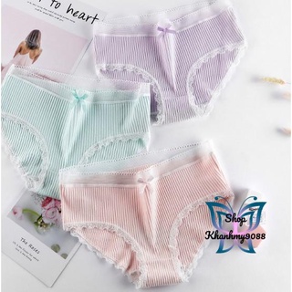 Combo 10 quần lót nữ cotton gân tăm viền ren trắng dễ thương có chọn màu chọn size lớn Bigsize CBQL13