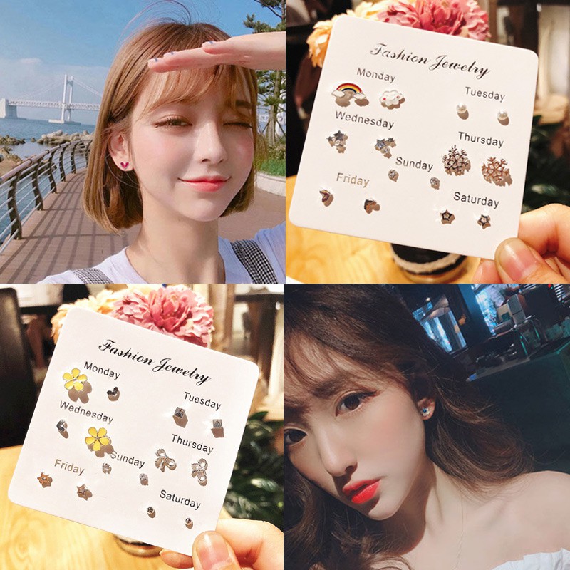 Set 6 Hoa Tai Kiểu Dáng Đơn Giản Phong Cách Hàn Quốc Cho Nữ