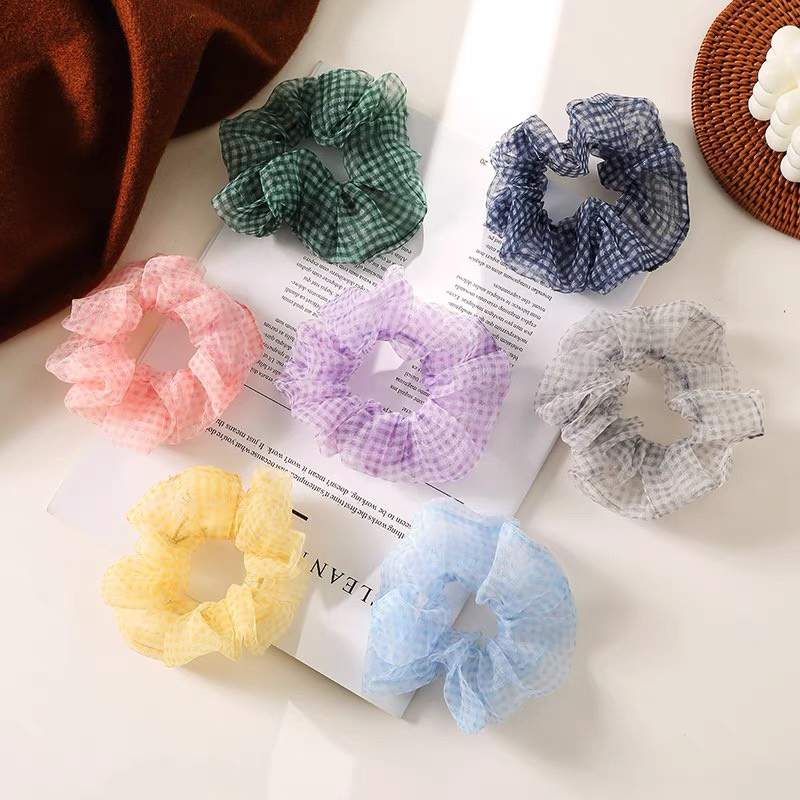 Scrunchies Vacone dây buộc tóc vải họa tiết caro nhẹ nhàng xinh xắn SC05