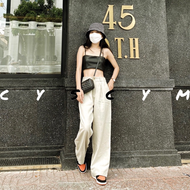 Áo croptop da 2 dây + nơ thắt -