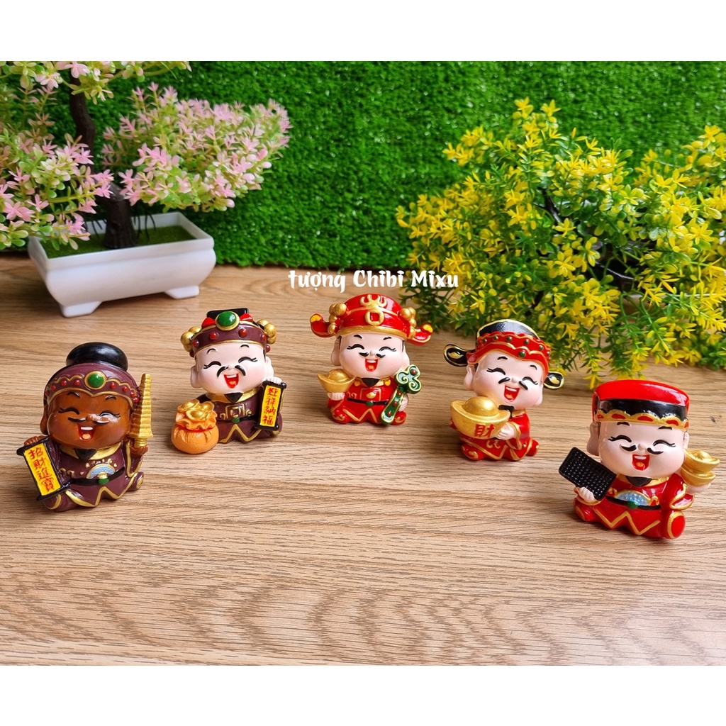 Bộ 08 tượng Ngũ Tài - Tam Đa 6cm kèm chân đế ngang 8 ô