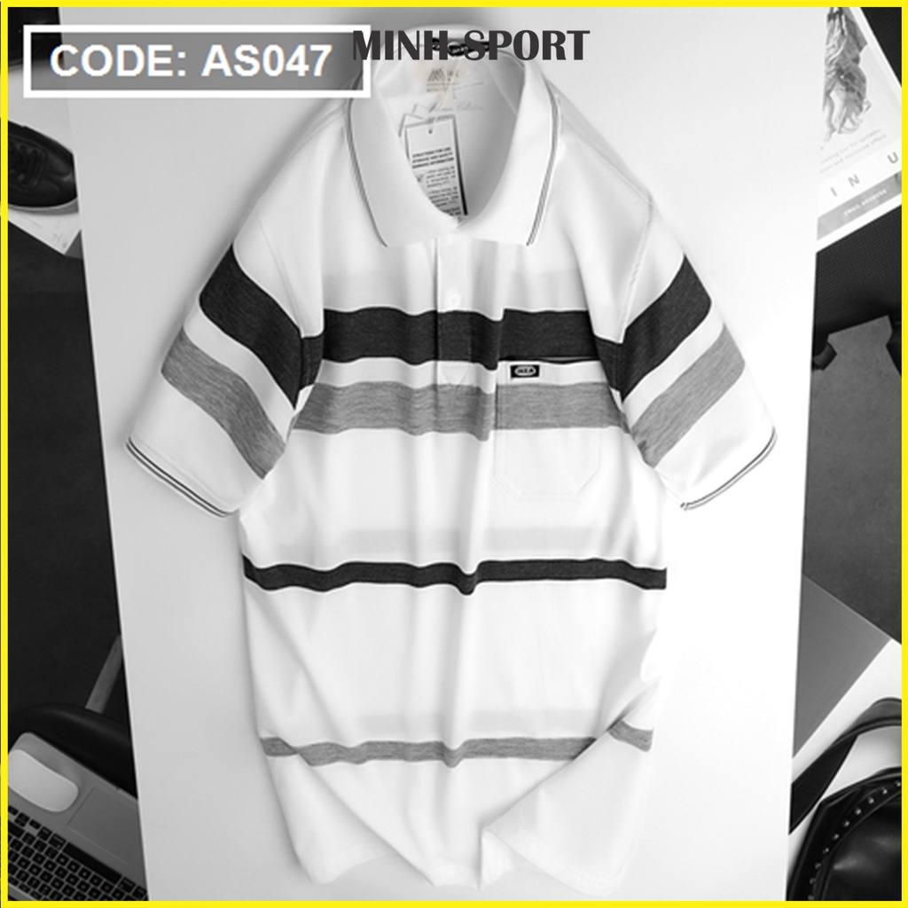 Áo Thun Nam Kẻ Sọc Cổ Bẻ Có Túi, Chất Vải Thun Cotton Mềm Mịn, Thấm Hút Mồ Hôi mã AO.42