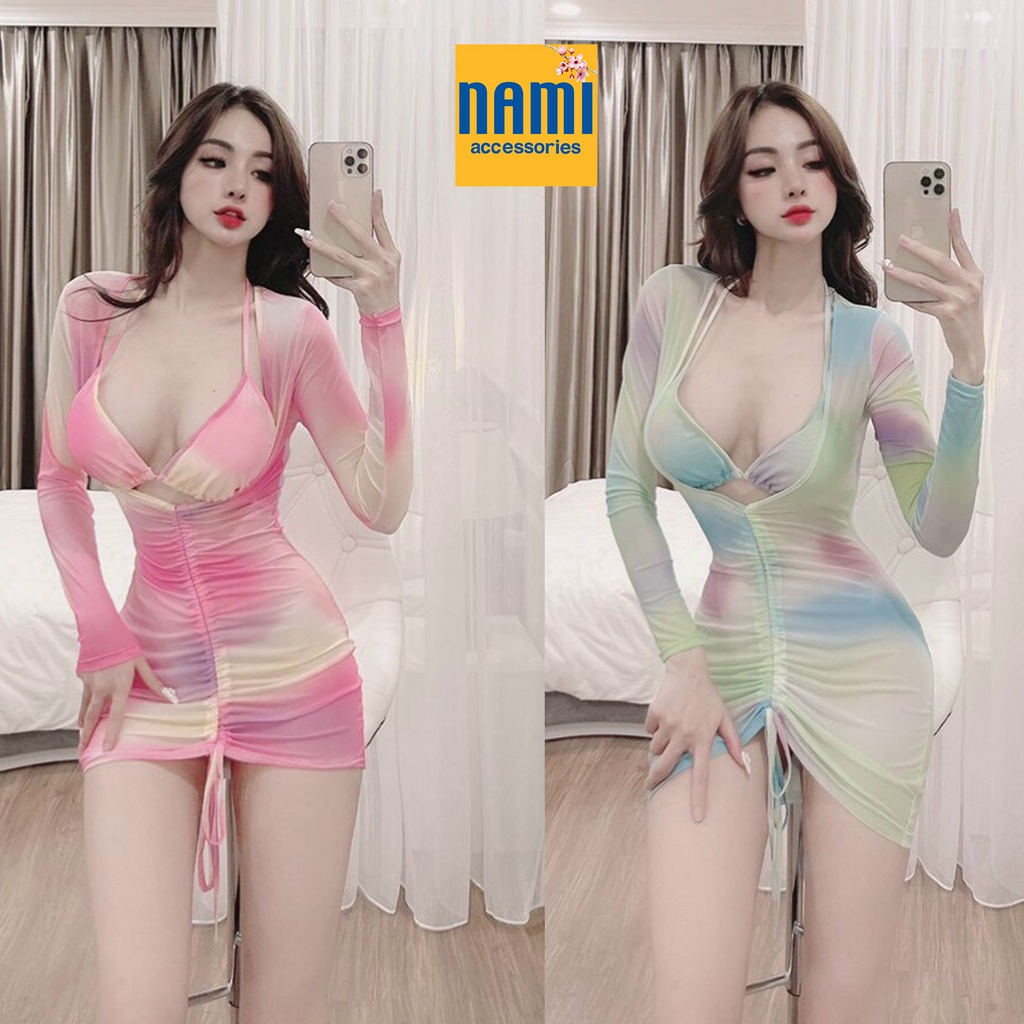 SET BIKINI KÈM ĐẦM LOANG MÀU CÁ TÍNH MANG ĐẬM PHONG CÁCH QUYẾN RŨ NỔI BẬT - QANU403 | BigBuy360 - bigbuy360.vn