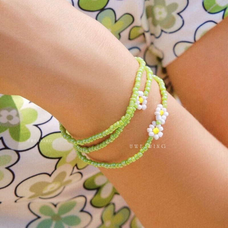 Set vòng tay Green daisy UW màu xanh lá xa lánh phong cách dễ thương cá