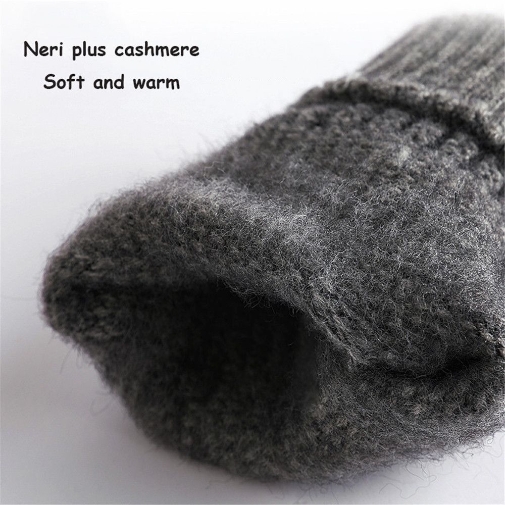 Găng tay dệt kim vải cashmere dày dặn màu trơn giữ ấm mùa thu đông có thể dùng màn hình cảm ứng cho nam