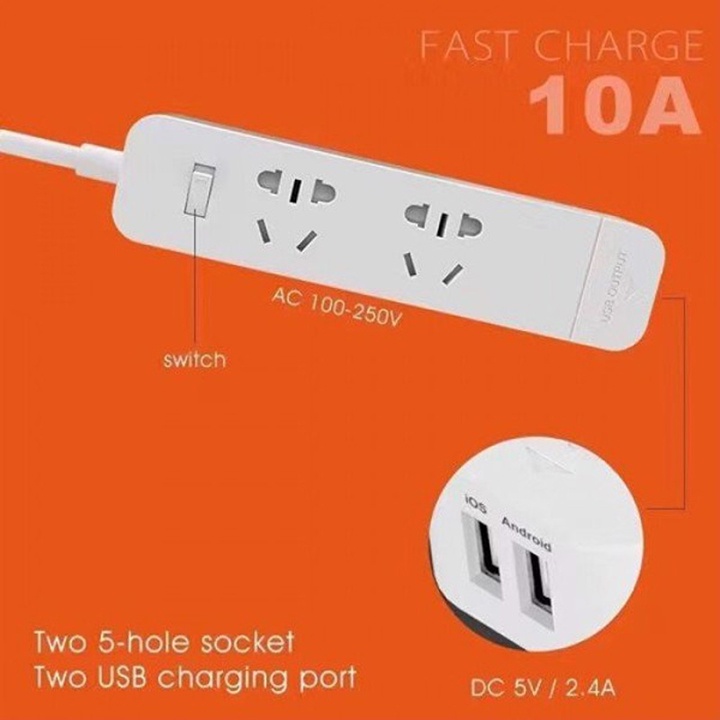 Ổ cắm điện Konfulon 2DC, 2USB 5V/2.4A dài 1.5m