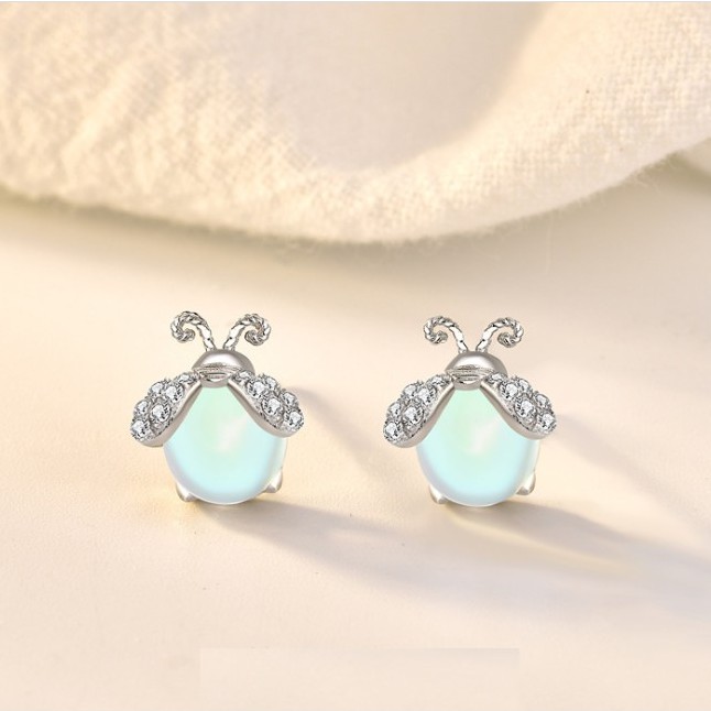 Bông tai đom đóm đá nguyệt quang thạch BTS002
