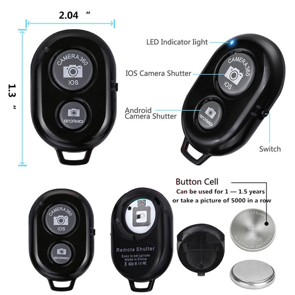 Điều Khiển Chụp Ảnh Từ Xa Bluetooth Cho Điện Thoại/Laptop/Tablet/PC Mini Không Dây Kèm Pin Miễn Phí