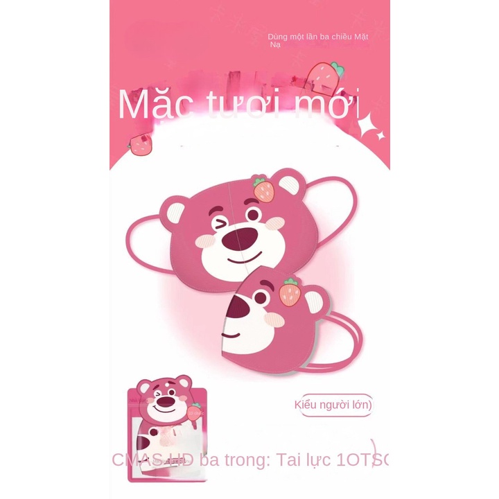 Set 10 Khẩu Trang 3d Ba Chiều Hình Gấu Dâu Tây Dễ Thương Dùng Một Lần Thời Trang Cao Cấp Cho Nữ Sinh