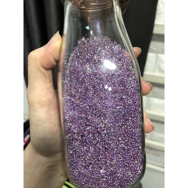 Hạt cườm tím ánh hologram trong 2mm 30g xỏ lỗ 2 đầu làm trang sức thủ công