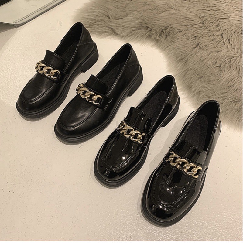 Giày lười nữ Ulzzang da mềm phối khoá mắt xích | BigBuy360 - bigbuy360.vn