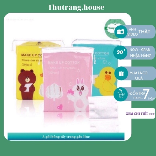 Set 3 gói bông tẩy trang gấu line xuất Hàn