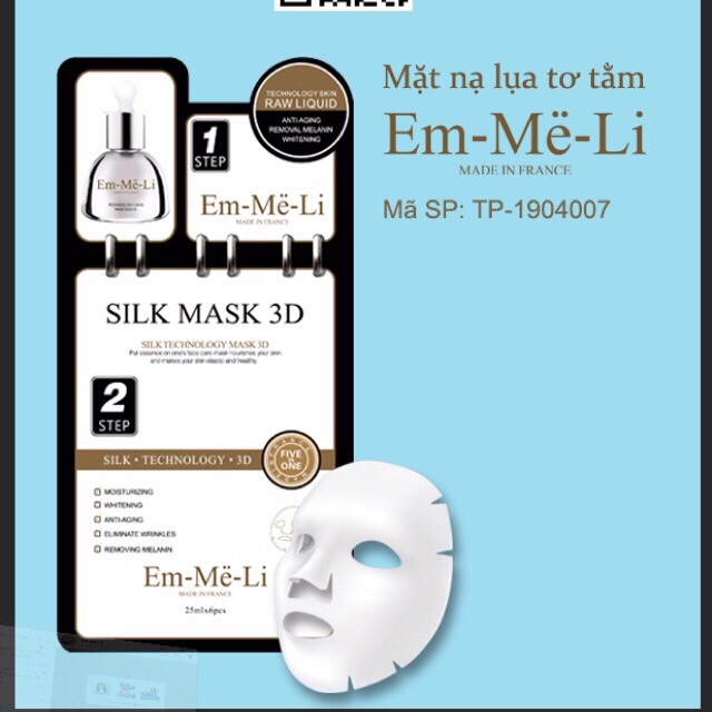 6 Mặt nạ lụa tơ tằm EMMELIE Silk Mask 3D Pháp ( trăng lên sau 30p đắp nạ)