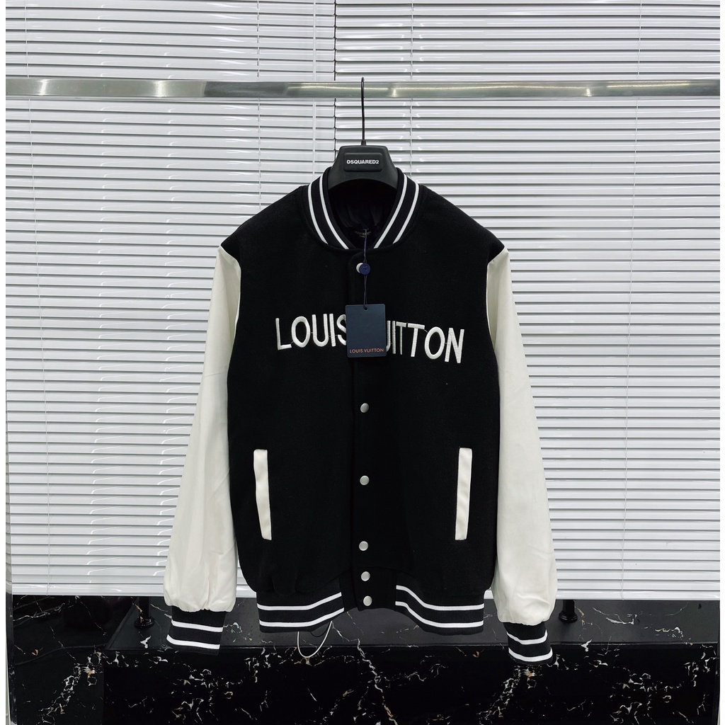 Áo Bomber LV Nam Nữ Tay Da Đẹp Áo khoác Chất Nỉ Bông 2 Lớp LOGO in thêu tỉ mỉ Phong cách thời trang trẻ trung