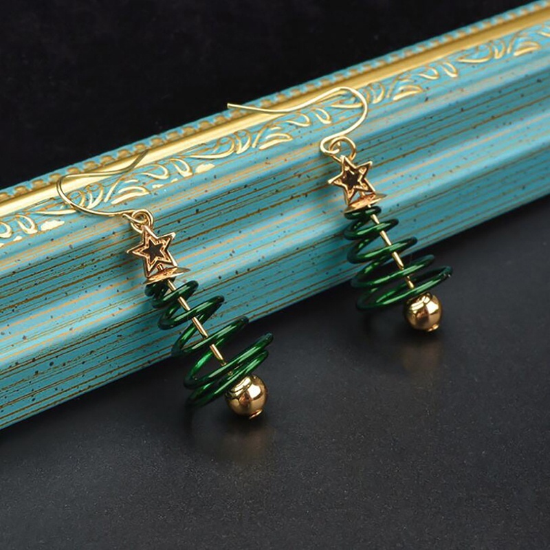 Set 2 khuyên tai kiểu cây thông noel và ngôi sao dễ thương thời trang Giáng sinh