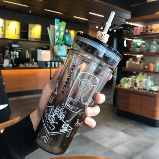 Bình nước nhựa trong suốt hai lớp có ống hút 2022 710ml