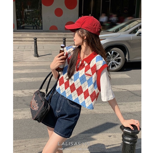 LALISAS Áo Dệt Kim Không Tay Dáng Rộng Phong Cách Thời Trang Hàn Quốc