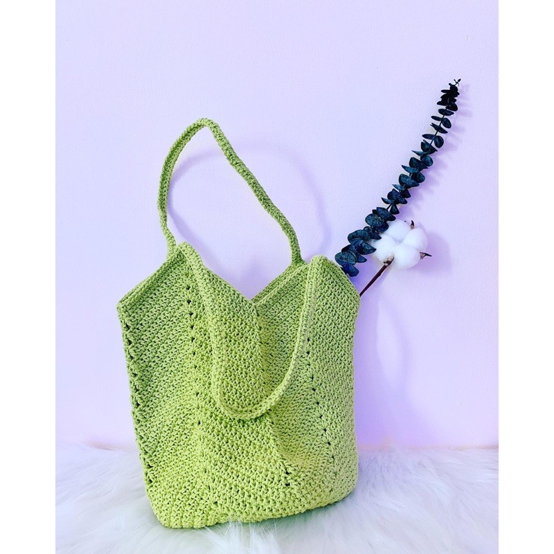 Túi đáy vuông đan móc thủ công sợi cotton phong cách Hàn Quốc