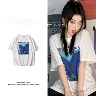 Áo Thun 100% Cotton In Hình Bướm Phong Cách Hiphop Cho Nữ