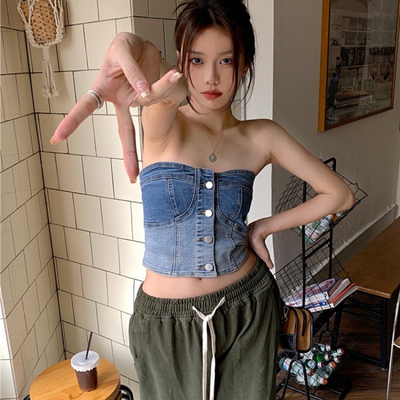 Áo Ống Denim Thời Trang Mùa Hè Cho Nữ