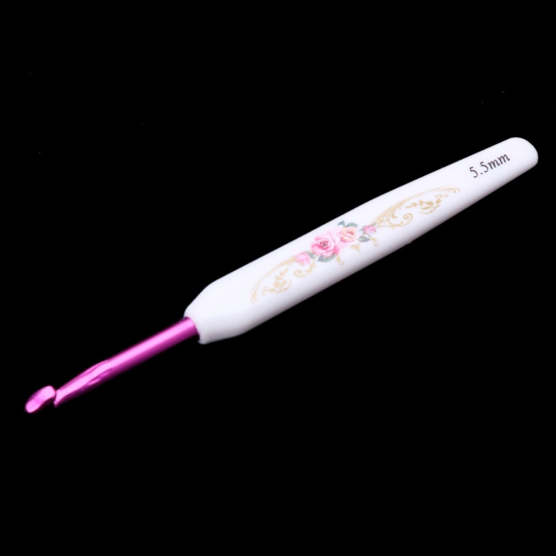Bộ 8 Kim Móc Đan Len Bằng Nhôm Tay Cầm Nhựa Họa Tiết Hoa Xinh Xắn