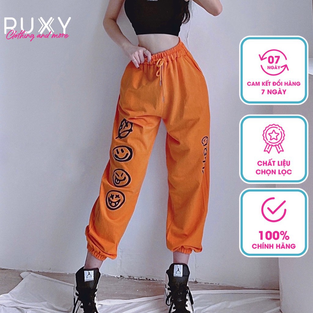 [Mã BMBAU50 giảm 50K đơn 150K] Quần Jogger Nữ Ruxy Mặt Cười Da Cá Cạp Chun Cam Xám