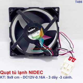 Quạt tủ lạnh NIDEC DC12V-0.16A 3 dây 3 cánh, KT 9x9cm