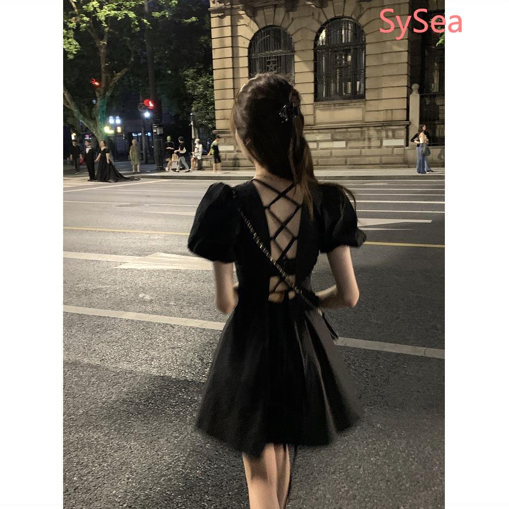 Đầm tay phồng hở lưng phong cách Pháp thời trang mùa hè dành cho nữ