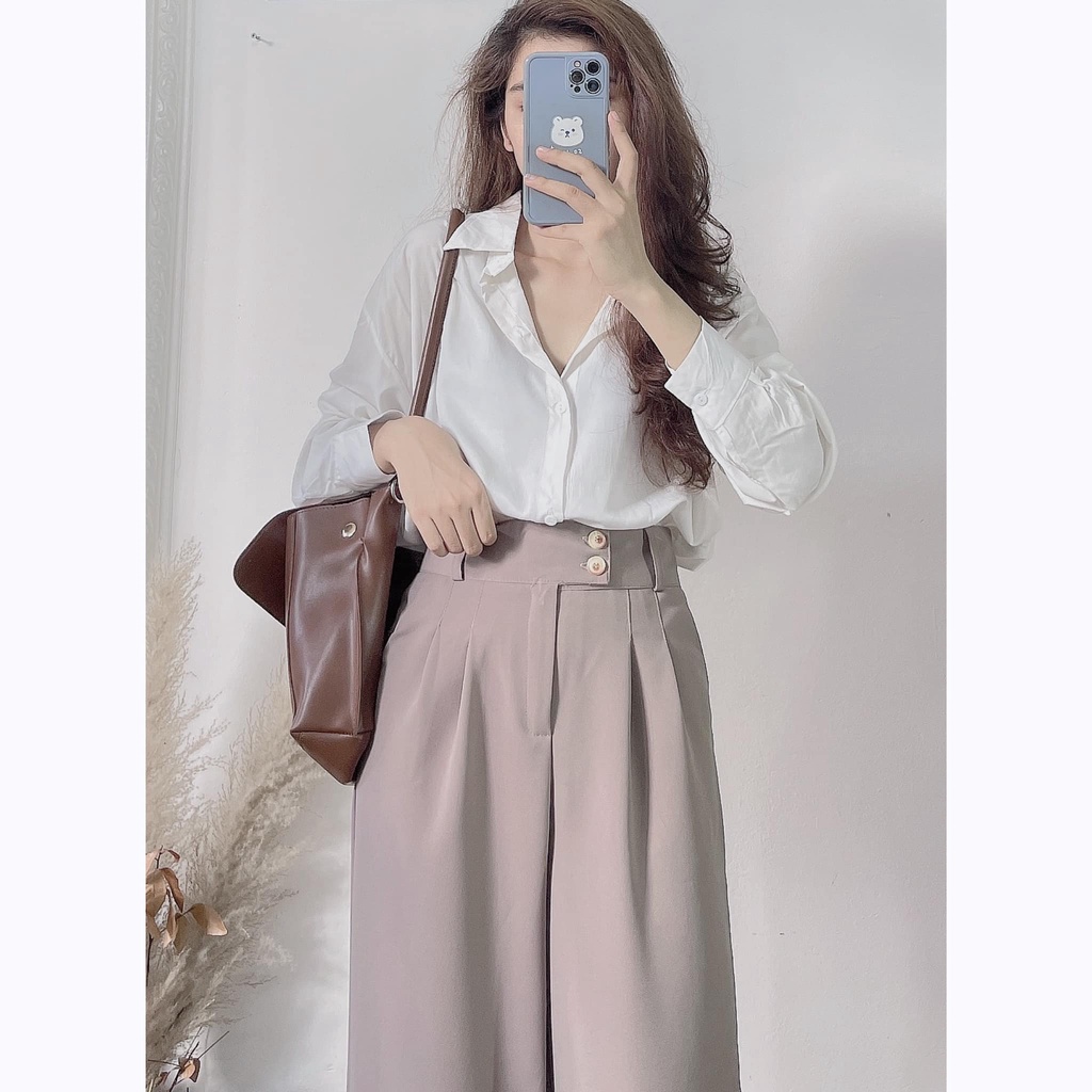 [VIDEO/ ẢNH THẬT] Quần Tây 2 Cúc Lệch Cạp Cao Ống Suông Ulzzang