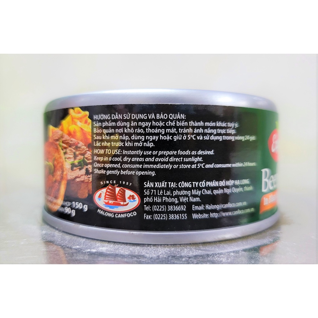 [Hộp 150g (nhãn Xanh lá)] BÒ BÍT TẾT XỐT TIÊU ĐEN [VN] HALONG CANFOCO Beefsteak in Black Pepper Sauce