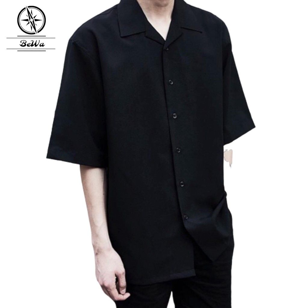 Áo sơ mi trơn tay ngắn cổ vest unisex form rộng vải lụa mềm mịn | HD2000