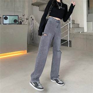 Quần jean rách nữ màu xám khói [ oder taobao ]