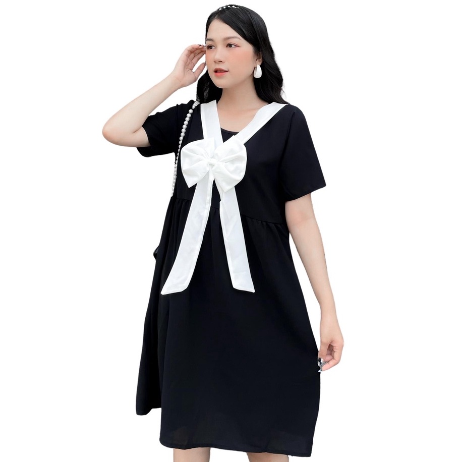 Đầm bầu xoè đơn giản phối nơ trước ngực xinh xắn HINATA DB031